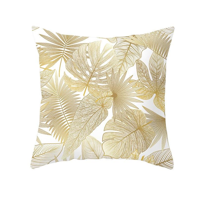 Tropical Leaf Flower Green Yellow Pillowcase Decorative Throw Pillow Case Cushion Cover Gold Stamping Leaves Polyester Cushion Cover Throw Pillow Decorative Cushions Home Decor Pillow Covers