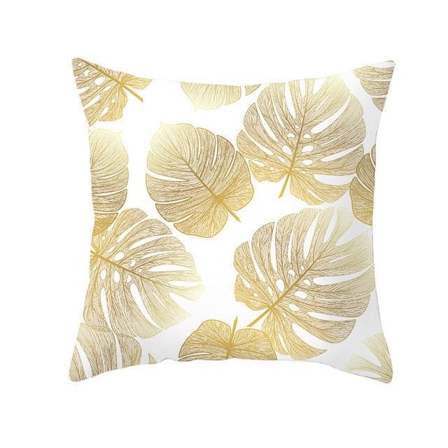 Tropical Leaf Flower Green Yellow Pillowcase Decorative Throw Pillow Case Cushion Cover Gold Stamping Leaves Polyester Cushion Cover Throw Pillow Decorative Cushions Home Decor Pillow Covers