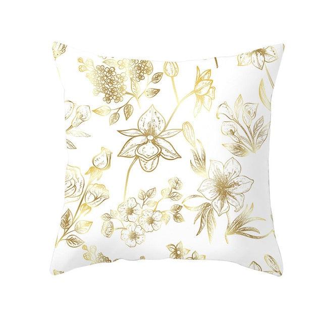 Tropical Leaf Flower Green Yellow Pillowcase Decorative Throw Pillow Case Cushion Cover Gold Stamping Leaves Polyester Cushion Cover Throw Pillow Decorative Cushions Home Decor Pillow Covers