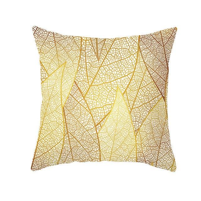 Tropical Leaf Flower Green Yellow Pillowcase Decorative Throw Pillow Case Cushion Cover Gold Stamping Leaves Polyester Cushion Cover Throw Pillow Decorative Cushions Home Decor Pillow Covers