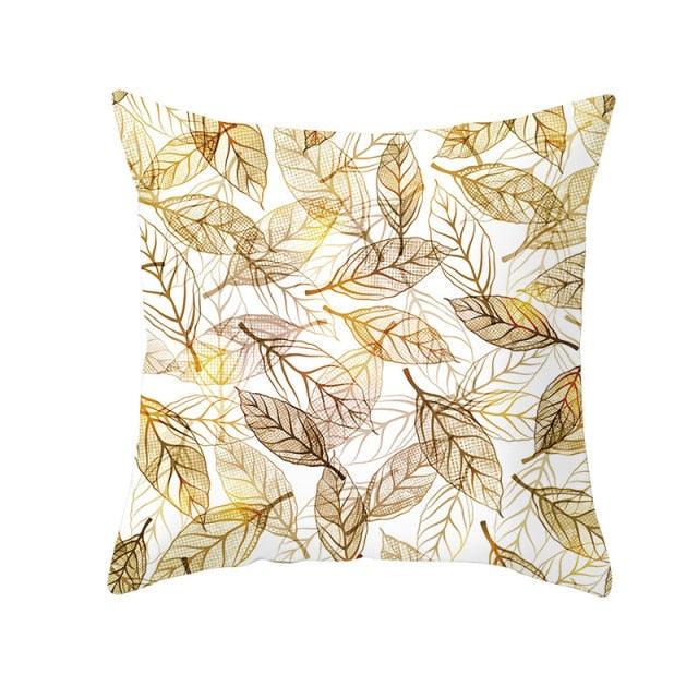 Tropical Leaf Flower Green Yellow Pillowcase Decorative Throw Pillow Case Cushion Cover Gold Stamping Leaves Polyester Cushion Cover Throw Pillow Decorative Cushions Home Decor Pillow Covers