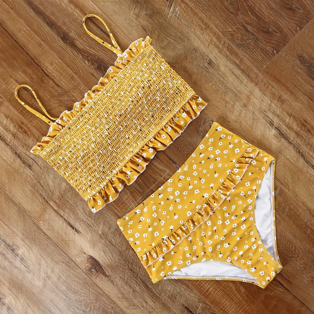 Swimsuit Women Bikini Plus Size High Cut Bathing Suit High Waist Bikini Set Women's Bikini Set Two Piece Cute Swimsuits Ruffle Off Shoulder Bathing Suit With High Waist Bottoms