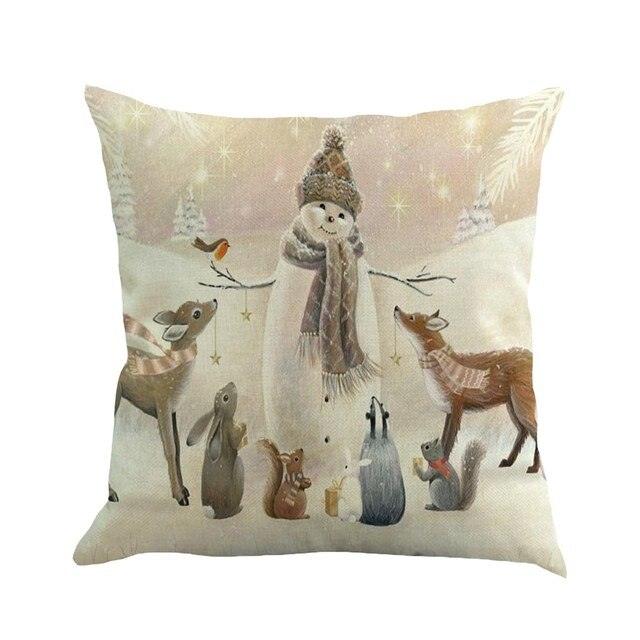 Christmas Printing Sofa Bed Home Decor Pillow Cover Pillow Case Holiday Decorative Christmas Throw Pillows Cotton Linen Winter Snowman Wolf Deer Pillow Covers Cases for Home