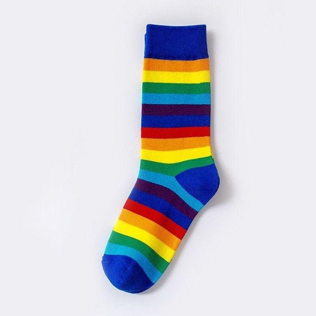 New Arrival Cotton Elasticity Sweat Women Long Sock Candy Colors Rainbow Patterned Sporty Retro Harajuku Casual Socks For Men And Women