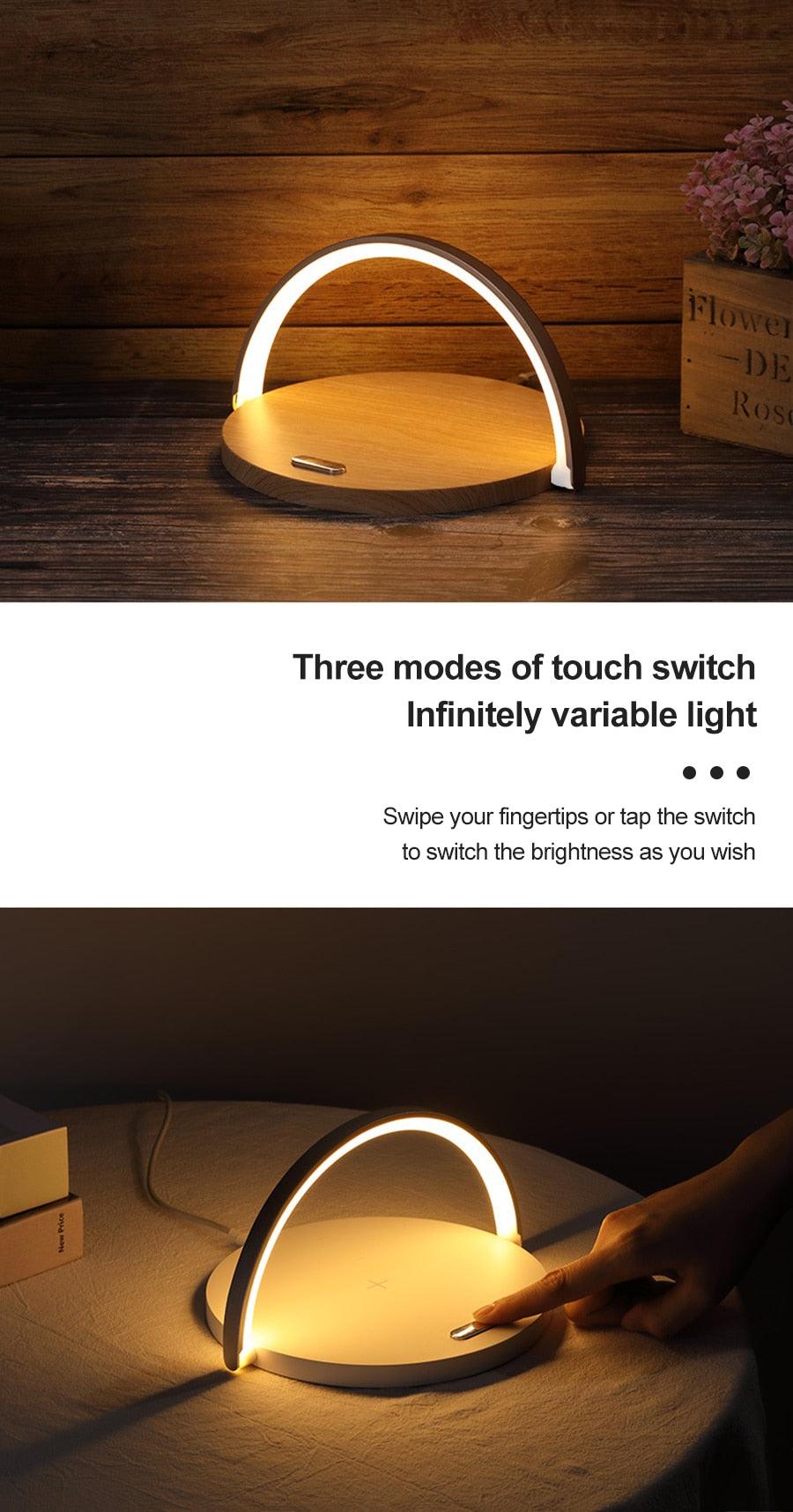 Wireless Charger LED Night Light Table Lamp Adjustable Angle Charging for iPhone Samsung Huawei Xiaomi Touch Switch Phone Holder Decorative Table Lamp Cute Study Lamps for Bedroom Décor