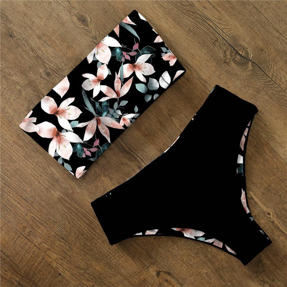 Bikini Swimwear Swimsuit Women Floral Print High Waist Bikini Set Back Cross Bathing Suit Female Beach Wear Women's Bikini Swimsuits Strapless Two Pieces Bathing Suits