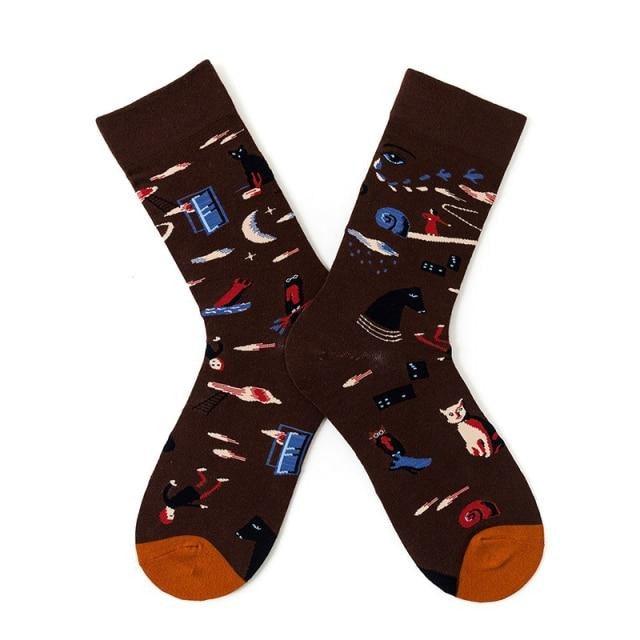 Novelty Happy Funny Women Graphic Short Socks Socks Combed Out Of Pure Cotton Art Abstract Oil Painting Socks French Style Crew Socks For Men And Women