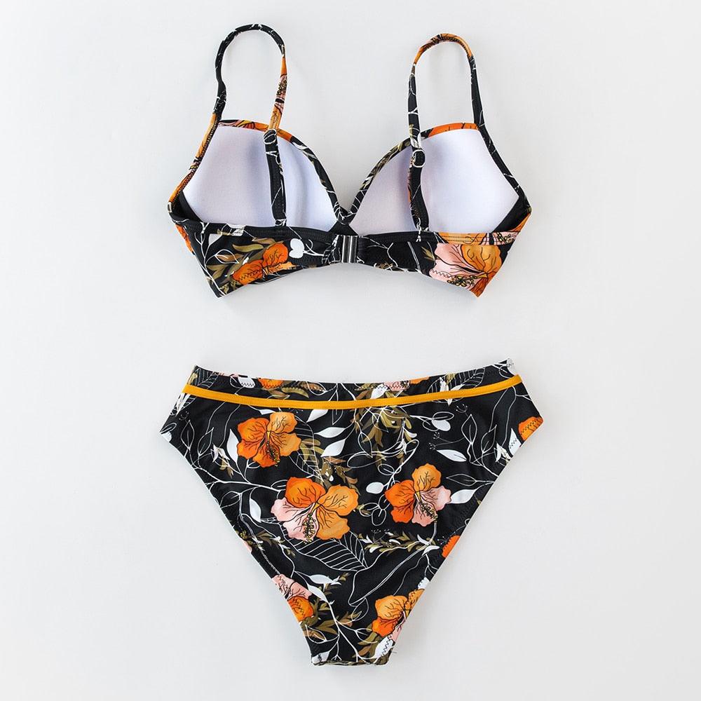 Push Up Floral Bikini Sets Women Two Pieces Swimsuits Women's Bathing Suits Push Up Halter Bandage Bikini Floral Printing Swim Bottoms Two Piece Swimsuits New Girl Beach Bathing Suits Swimwear