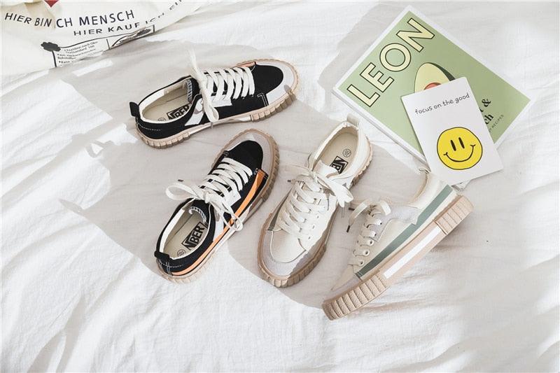 Womens New Spring Fashion Canvas Casual Flats Striped Vulcanize Fashion Style Sneakers Low-Cut Trainers Canvas Flat Sneakers Casual Slip On Canvas Comfortable Design