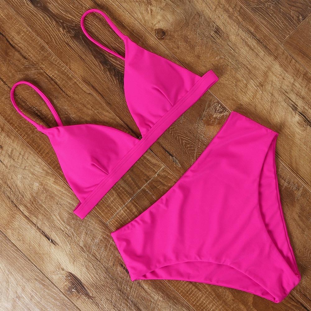 Bikini Swimwear Swimsuit Women Solid Bathing Suit Bikini Set With Pad Female High Waist Beachwear Women Bikini Swimsuits 2 Piece Deep V Neck Swimwear Adjustable Strap Back Bathing Suits