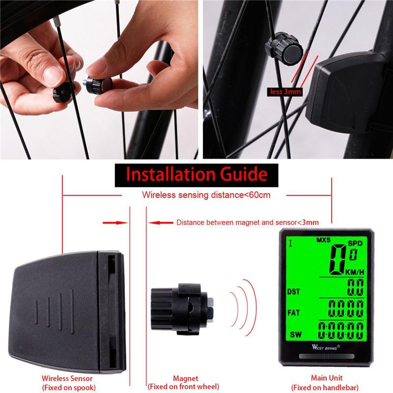 Bicycle Computer Digital Speedometer Backlight Wireless Wired Bike Stopwatch Computer Waterproof Backlight With Digital LCD Display For Outdoor Cycling And Fitness Multi-Function Gifts For Bikers Men