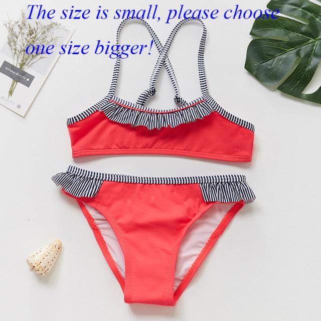 Girls Swimsuit High quality Girls swimwear Two pieces Kids Bikini Set Swimming Suit For Children Girls Swimsuit Flounce Bikini Set 2 Piece Swimwear Watermelon Ruffle Bathing Suits