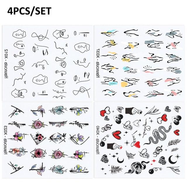 Abstract Lady Face Water Decals Fruit Flower Summer Leopard Alphabet Leaves Nail Stickers Water Black Leaf Sliders Marble Nail Art Stickers Water Transfer Nail Decals Full Wraps Gradient Acrylic Nail Kits for Women Manicure Decoration