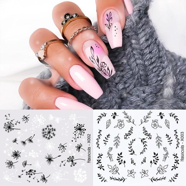 Abstract Lady Face Water Decals Fruit Flower Summer Leopard Alphabet Leaves Nail Stickers Water Black Leaf Sliders Marble Nail Art Stickers Water Transfer Nail Decals Full Wraps Gradient Acrylic Nail Kits for Women Manicure Decoration