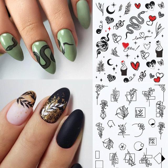 Abstract Lady Face Water Decals Fruit Flower Summer Leopard Alphabet Leaves Nail Stickers Water Black Leaf Sliders Marble Nail Art Stickers Water Transfer Nail Decals Full Wraps Gradient Acrylic Nail Kits for Women Manicure Decoration