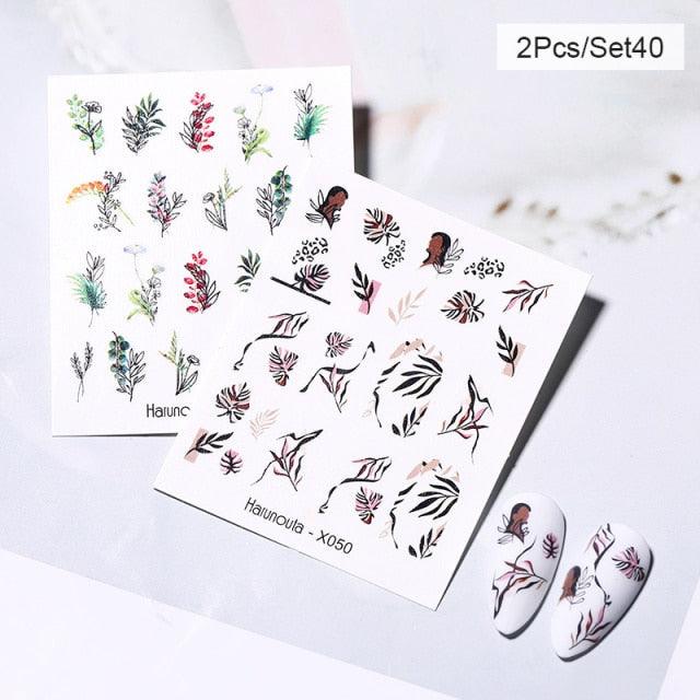 Abstract Lady Face Water Decals Fruit Flower Summer Leopard Alphabet Leaves Nail Stickers Water Black Leaf Sliders Marble Nail Art Stickers Water Transfer Nail Decals Full Wraps Gradient Acrylic Nail Kits for Women Manicure Decoration