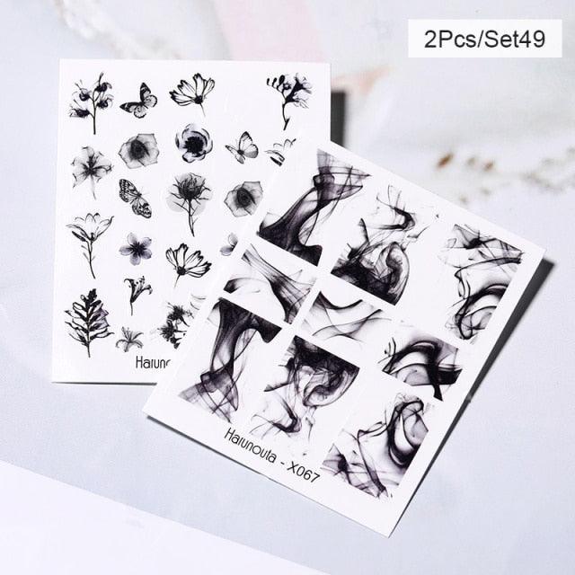 Abstract Lady Face Water Decals Fruit Flower Summer Leopard Alphabet Leaves Nail Stickers Water Black Leaf Sliders Marble Nail Art Stickers Water Transfer Nail Decals Full Wraps Gradient Acrylic Nail Kits for Women Manicure Decoration