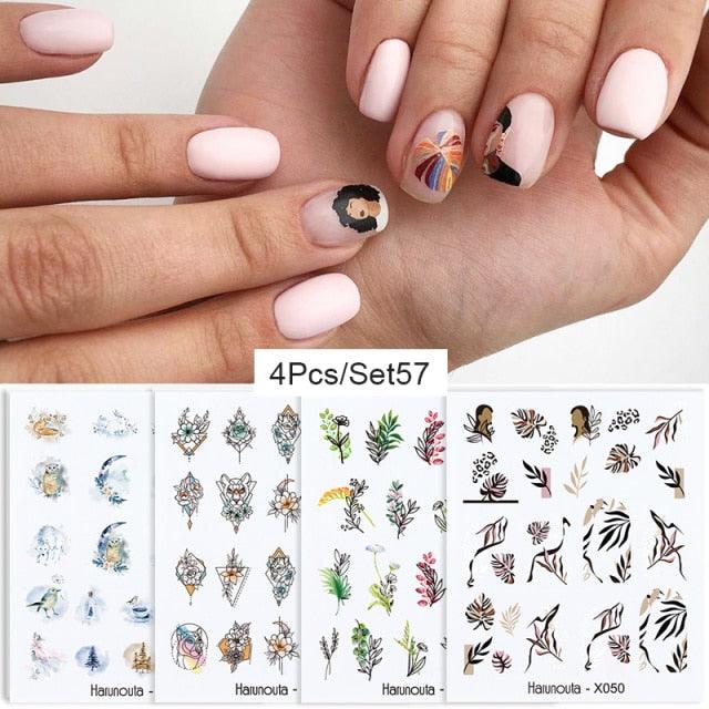 Abstract Lady Face Water Decals Fruit Flower Summer Leopard Alphabet Leaves Nail Stickers Water Black Leaf Sliders Marble Nail Art Stickers Water Transfer Nail Decals Full Wraps Gradient Acrylic Nail Kits for Women Manicure Decoration