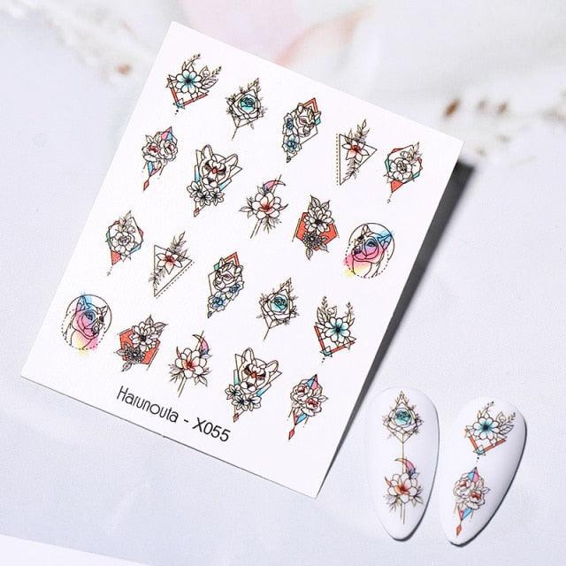 Abstract Lady Face Water Decals Fruit Flower Summer Leopard Alphabet Leaves Nail Stickers Water Black Leaf Sliders Marble Nail Art Stickers Water Transfer Nail Decals Full Wraps Gradient Acrylic Nail Kits for Women Manicure Decoration