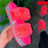 Women Fur Slippers Summer Home Flat Fur Slides For Women Fluffy Shoes Glitter Women' Casual Shoes House Slippers With Arch Support Slip-On Slippers For Women Flat Sandals