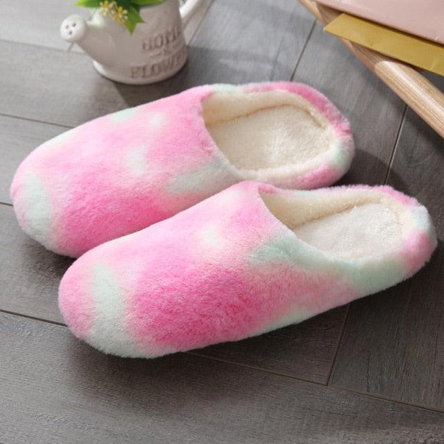 Women Indoor Slippers Warm Plush Home Slipper Autumn Winter Woman House Flat Floor Soft Slipper Silent Slides Plush Fleece Insole Fluffy Slippers For Indoor Home Bedroom