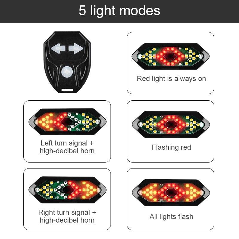 Bike Turn Signals Remote Control Bicycle Direction Indicator LED Rear Light USB Rechargeable Cycling Taillight With Horn Wireless Remote Control Bike Rear Light Back USB Rechargeable Safety Warning Cycling Light Fits On Any Road Bicycle