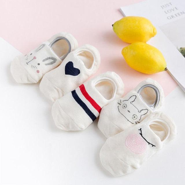 5 Pairs/Lot Cute Harajuku Animal Women Socks Set Funny Spring Cat Dog Rabbit Panda Low Cut Short Sock Happy