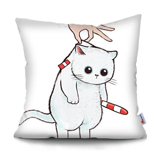 Funny Cute Cat Plush Cushion Pillow Covers Cat Pillow Cases Animal Kitty Pillowcase Cotton Linen Cushion Cover For Couch Cover Pillows Cases For Sofa Home Decoration Pillowcase Polyester Throw Pillow Case 45x45CM