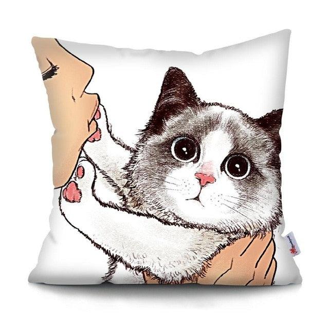 Funny Cute Cat Plush Cushion Pillow Covers Cat Pillow Cases Animal Kitty Pillowcase Cotton Linen Cushion Cover For Couch Cover Pillows Cases For Sofa Home Decoration Pillowcase Polyester Throw Pillow Case 45x45CM