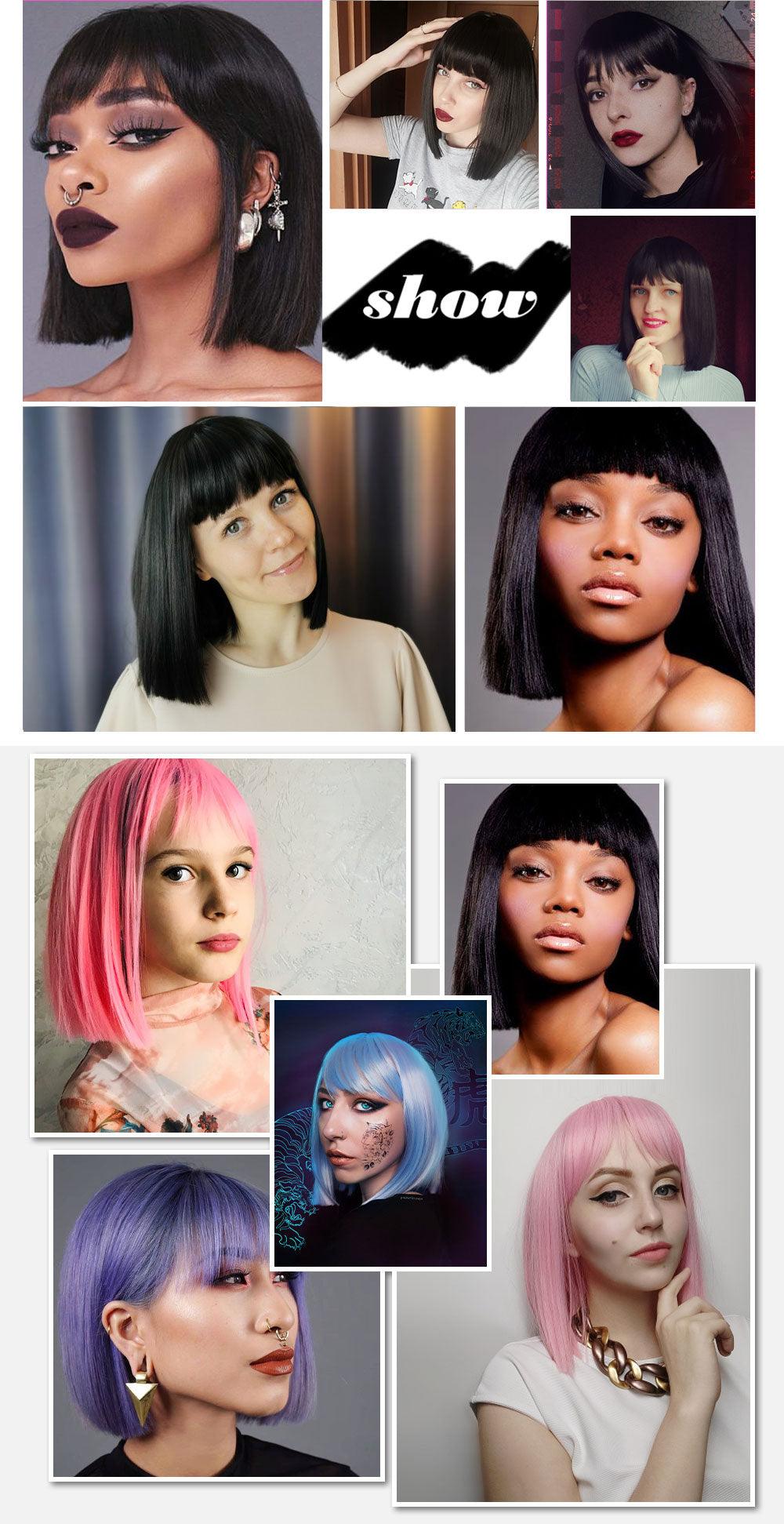 Glorious Synthetic Wigs Short Bob Wigs Black/Pink Bangs Wigs for Women Heat Resistant Fiber Hair Brazilin Wigs For Black Women Cosplay Wigs For Women