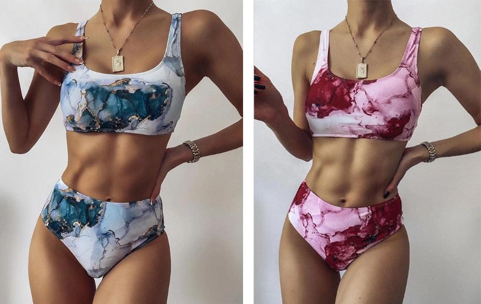 High Waist Bikini Leopard Bikini Women Push Up Swimsuit Women's Leopard Print Swimsuits High Waist Bikini Set 2 Piece Bathing Suits Women Printed Swimwear Tie Dye Summer Swim Beachwear