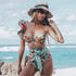 Two-Pieces Women Floral Push-Up Padded Bra Ruffles Bikini Set Swimsuit Swimwear Bathing Suit Beachwear Floral Printed Swimsuit Knotted String Triangle Bikini Tie Side High Cut Cheeky Bikini Set