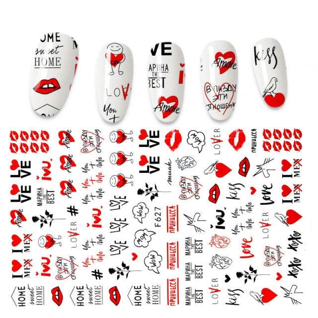 The New 3D Nail Sticker Cool English Letter stickers for nail Foil Love Heart Design Fashion Manicure Stickers Girls Manicure Decoration Nail Art Supplies 3D Self-Adhesive Nail Decals Designer Nail Stickers for Acrylic Nails