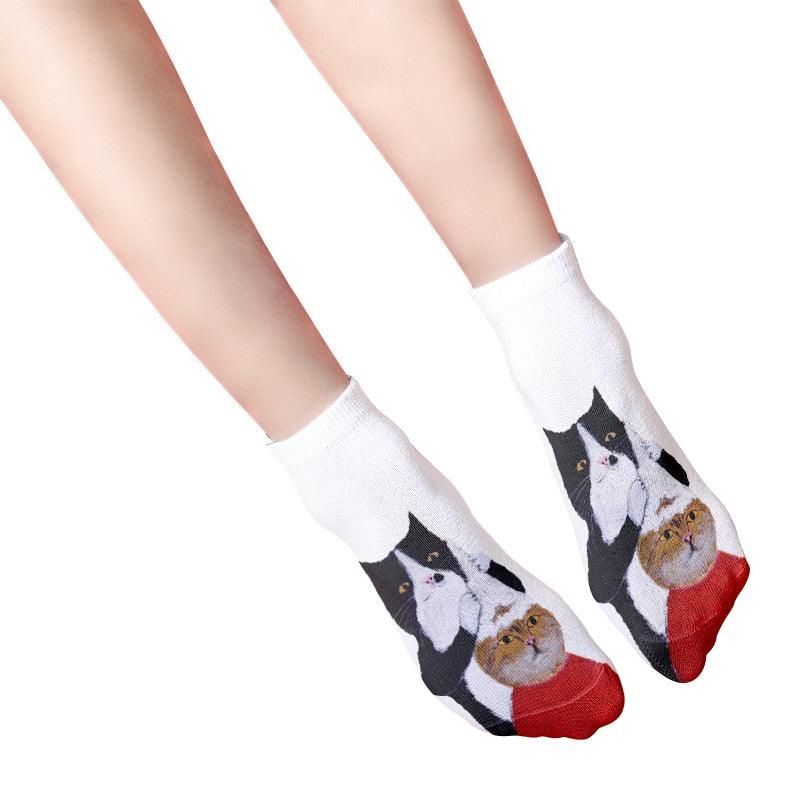 New 3D Print Funny Cute Cartoon Kitten Unisex Short Socks Creative Colorful Multiple Cat Face Happy Low Ankle Socks For Men And Women