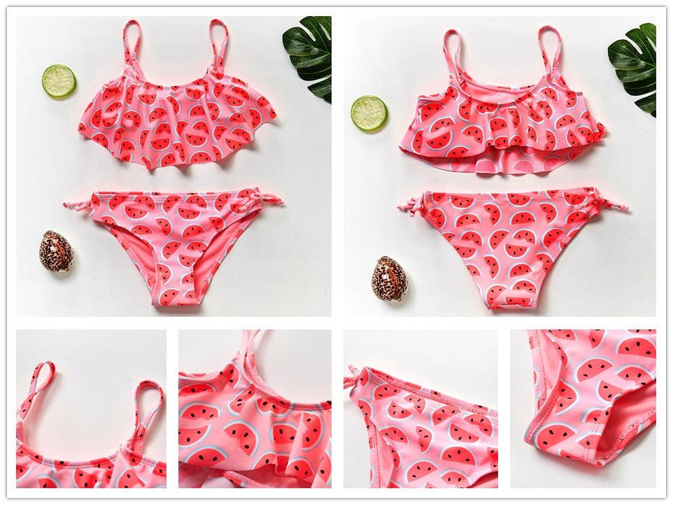 Girls Swimsuit High quality Girls swimwear Two pieces Kids Bikini Set Swimming Suit For Children Girls Swimsuit Flounce Bikini Set 2 Piece Swimwear Watermelon Ruffle Bathing Suits