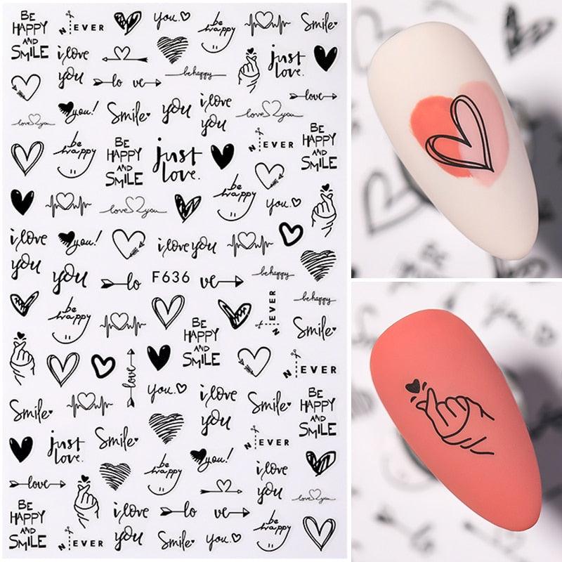 Alphabet Love Shaped  Pattern 3D Nail Stickers Slider Valentine Day Decals Foil For Love Nail Art Decoration Pop Art Nail Stickers Sexy Girl Designs Comics Water Transfer Decals Manicure Lips Nail Art Decorations Slider Nail Art Stickers