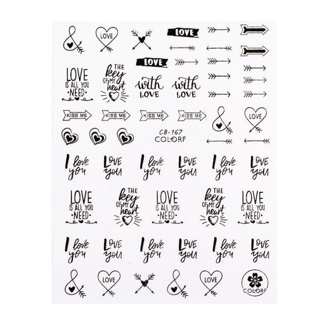 Alphabet Love Shaped  Pattern 3D Nail Stickers Slider Valentine Day Decals Foil For Love Nail Art Decoration Pop Art Nail Stickers Sexy Girl Designs Comics Water Transfer Decals Manicure Lips Nail Art Decorations Slider Nail Art Stickers