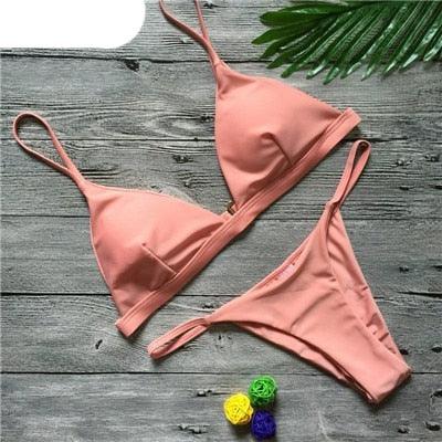 Colors Solid Bikini Set Push Up Swimwear Two Piece Swimsuit Swimwear Halter String Triangle Bikini Sets Women Swimsuit Low Waist Halter Two Pieces Bathing Suit