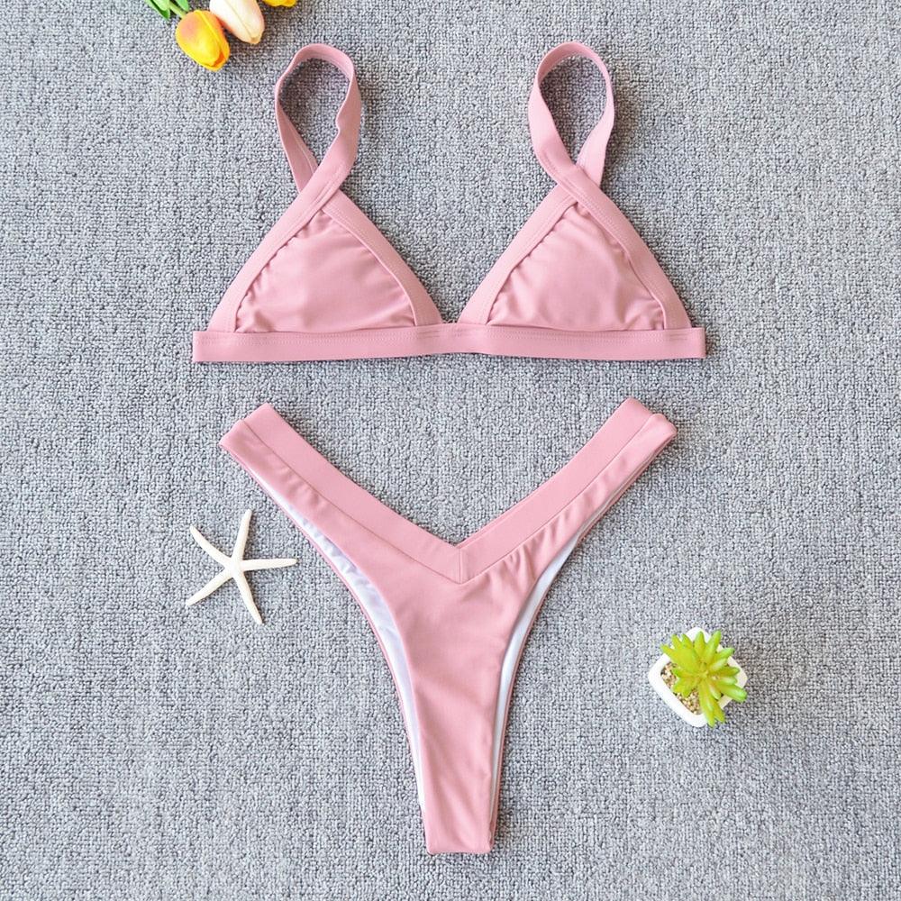 Bikini Solid Swimsuit Women Swimwear Push Up Bikini Set Patchwork  Summer Beach Bathing Suit Swim Wear Halter Bikini Swimsuit Beach Swimming Traveling High Leg Bikini