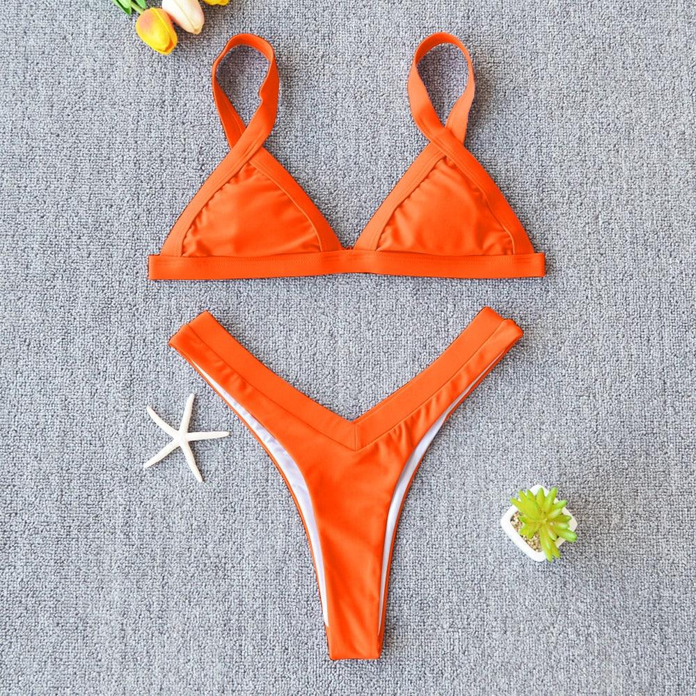 Bikini Solid Swimsuit Women Swimwear Push Up Bikini Set Patchwork  Summer Beach Bathing Suit Swim Wear Halter Bikini Swimsuit Beach Swimming Traveling High Leg Bikini