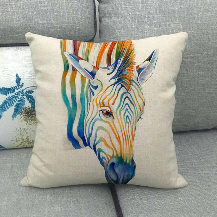 New Animal Pattern Pillow Cover Simple Wind Pillow Set Art Home Decorative Throw Pillow Cover Horse Cotton Linen Cushion for Couch Sofa Bedroom Livingroom Kitchen Car Restoring Ancient Ways Horse Head Decorative Cushion Covers 45x45CM