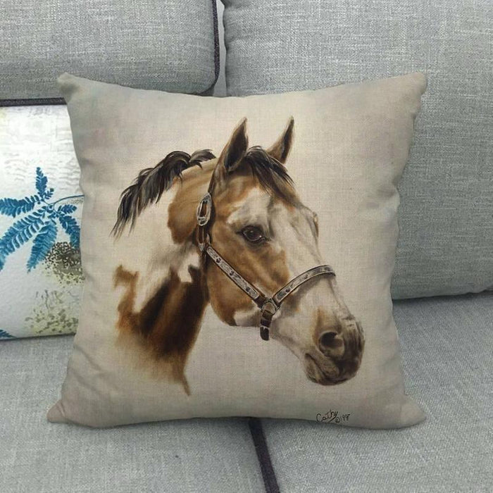 New Animal Pattern Pillow Cover Simple Wind Pillow Set Art Home Decorative Throw Pillow Cover Horse Cotton Linen Cushion for Couch Sofa Bedroom Livingroom Kitchen Car Restoring Ancient Ways Horse Head Decorative Cushion Covers 45x45CM