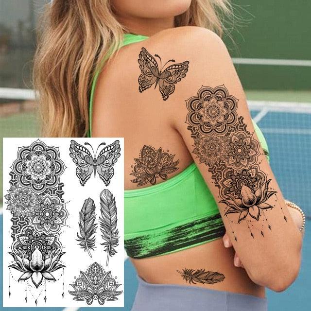 53 Sheets Black Lace Temporary Tattoos Sticker Butterfly Flower Fake Tatoo Sticker Sexy Black Henna Temporary Tattoos For Women - STEVVEX Beauty - 103, Animal Tattoo, Arm Tattoo, Back Tattoo, Beauty, Big Tattoo, Black Tattoos, Body Tattoo, Fashion Tattoo, Girls Tattoo, Large Black Tattoo, Leg Tattoo, Luxury Tattoo, Sketch Tattoo, Stylish Tattoo, Tattoo, Waterproof Tattoo, Wedding Tattoo, Women Tattoo, Womens Tattoo - Stevvex.com