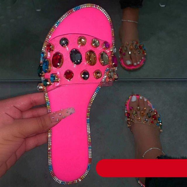 Slides Women Flip Flops Shoes Slippers Rhinestones Sandals Slide Diamond Slipper Slide Open Toe Flat Sandals With Clear Rhinestone Flip Flops Fashion Casual Slip On Party Shoes