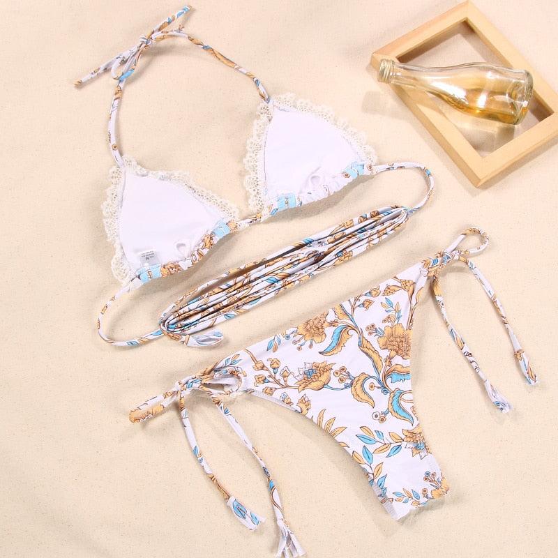 Fashion Swimwear Women Bikini Sets Women Lace Up Two Piece String Bikinis Beach Swimsuit Triangle Bathing Suit Side Tie Swimwear String Swimming Suit For Women Bathing Suit Micro Halter String Triangle Bikini