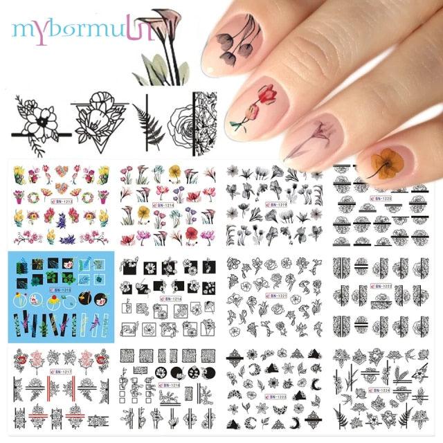 New Geometric Letter Nail Sticker Water Slider Winter Decal Christmas New Year Gift Nail Slider Temporary Tattoos Women Nail Art Stickers Water Transfer Decals Design Nail Art Supplies Manicure Acrylic Nail Foil Stencils Decorations