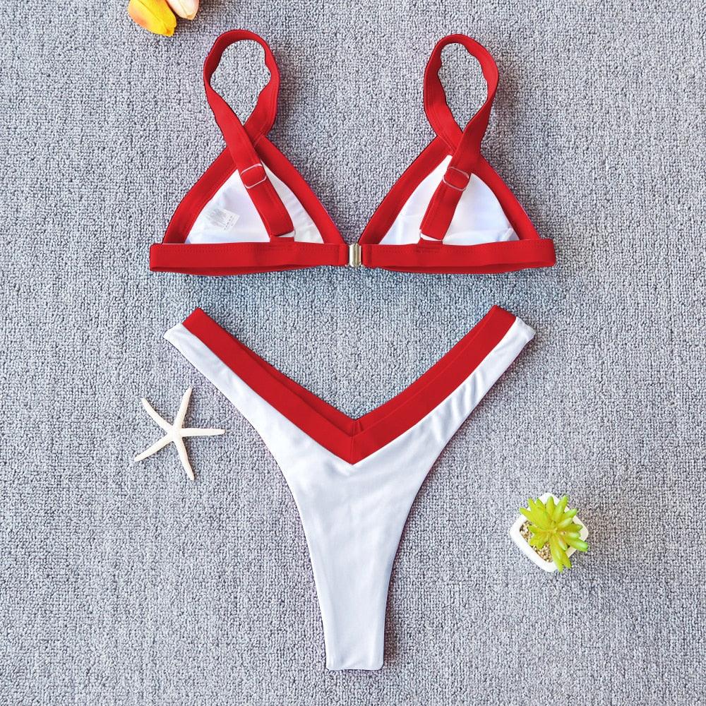 Bikini Solid Swimsuit Women Swimwear Push Up Bikini Set Patchwork  Summer Beach Bathing Suit Swim Wear Halter Bikini Swimsuit Beach Swimming Traveling High Leg Bikini