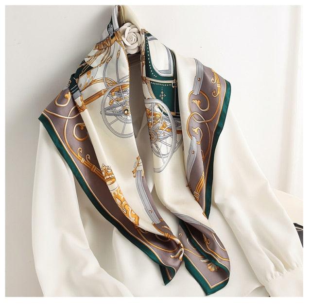 Luxury Long Soft Square Silk Scarves Lightweight Elegant Satin Silk Soft Head Wrap Escharpe Hijab Scarf Muslim Female Silky Shawls Wrap Hair Head Scarves Bandanna For  Women 90*90cm