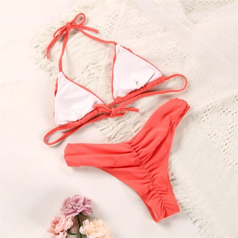 Fashion Swimwear Women Bikini Sets Women Lace Up Two Piece String Bikinis Beach Swimsuit Triangle Bathing Suit Side Tie Swimwear String Swimming Suit For Women Bathing Suit Micro Halter String Triangle Bikini