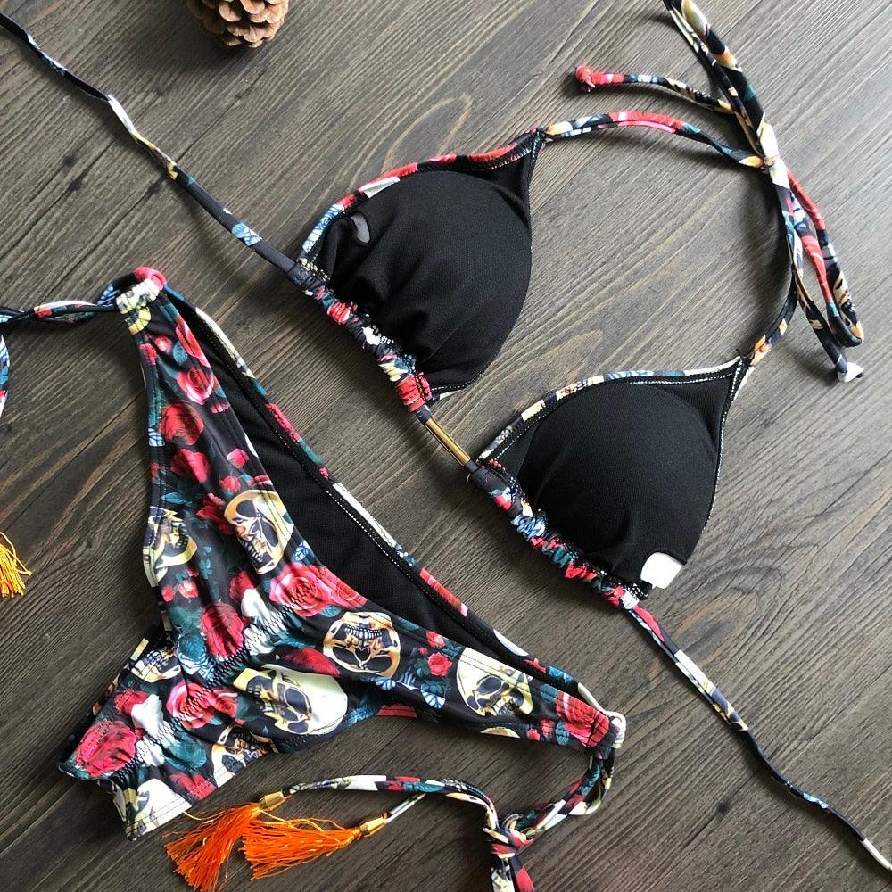 Popular Women's Beachwear  Bikini Set Swimwear Push-Up Padded Swimsuit Floral Bikini Set Low Rise Ruffled Two Pieces Swimsuit Push Up Bathing Suit Swimwear